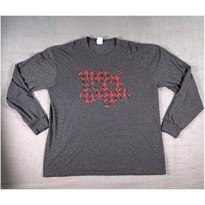 Merry & Bright Christmas Shirt Gingham Red Gray Long Sleeve Holiday Tee Size XL